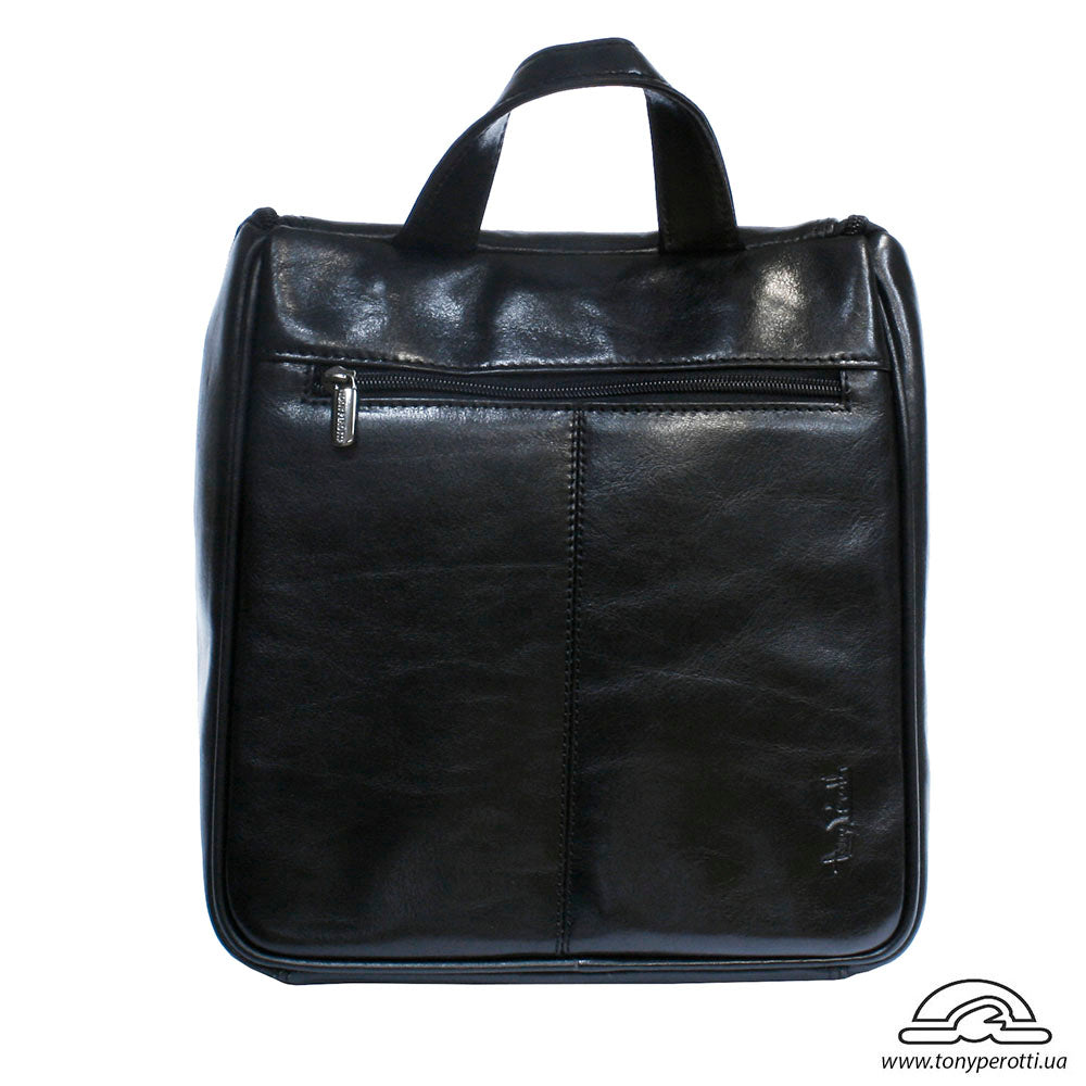 Tony Perotti Italico 8220 nero toiletry bag — rear view with exterior zip pocket and carry handle
