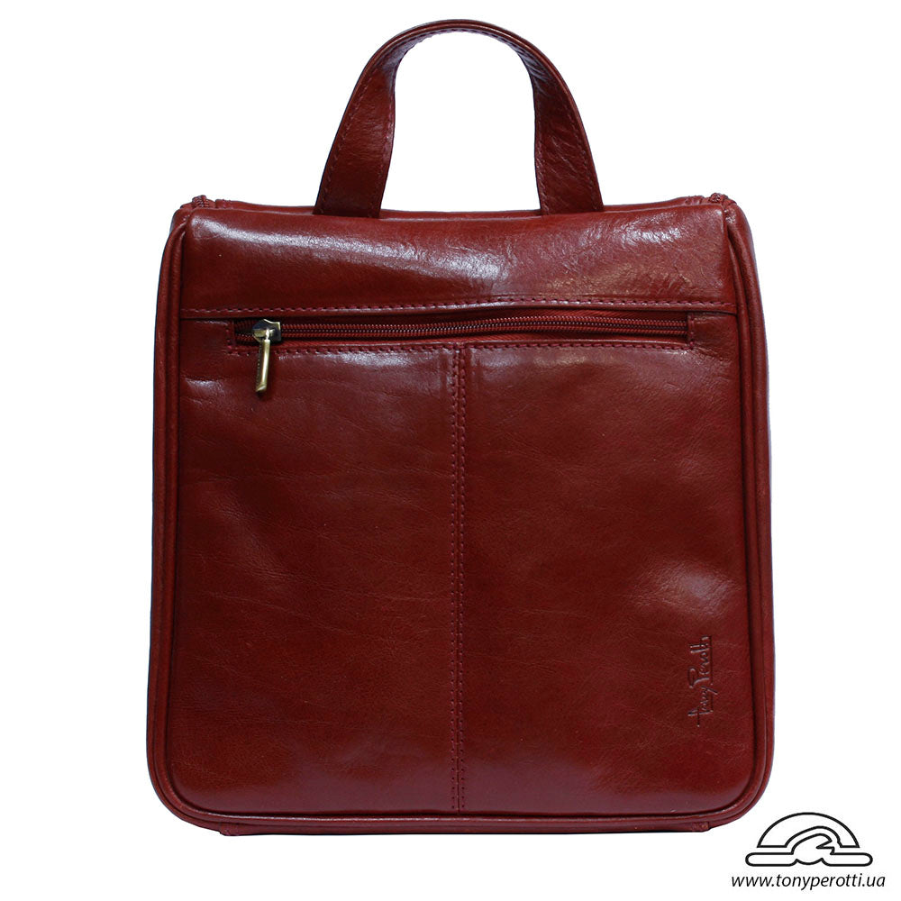 Tony Perotti Italico 8220 rosso toiletry bag — rear view with exterior zip pocket and carry handle