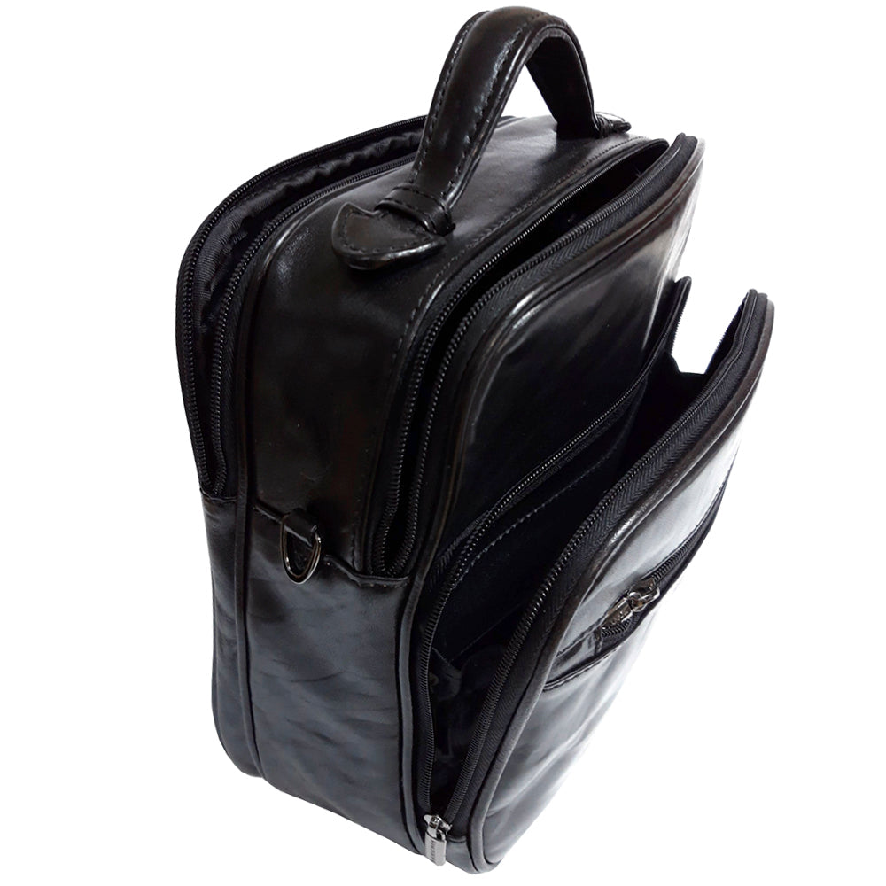 Both main zip compartments of the black Tony Perotti Italico 7058 opened from above