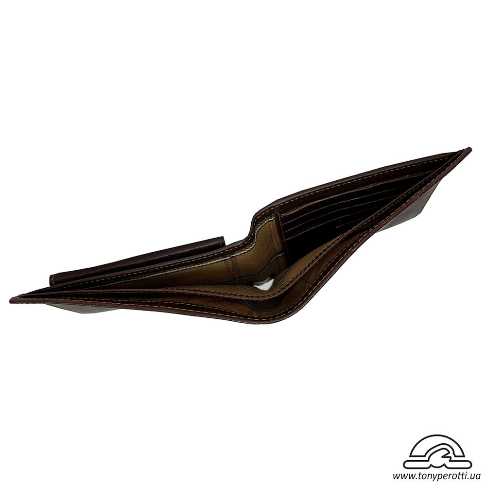 Side view of the open Tony Perotti Italico 534 wallet from the 534+KR133 moro set, showing its slim profile