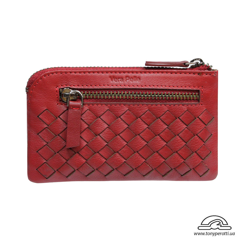 Tony Perotti Timone intrecciato 12002 rosso key case, back with Vera Pelle zip pocket