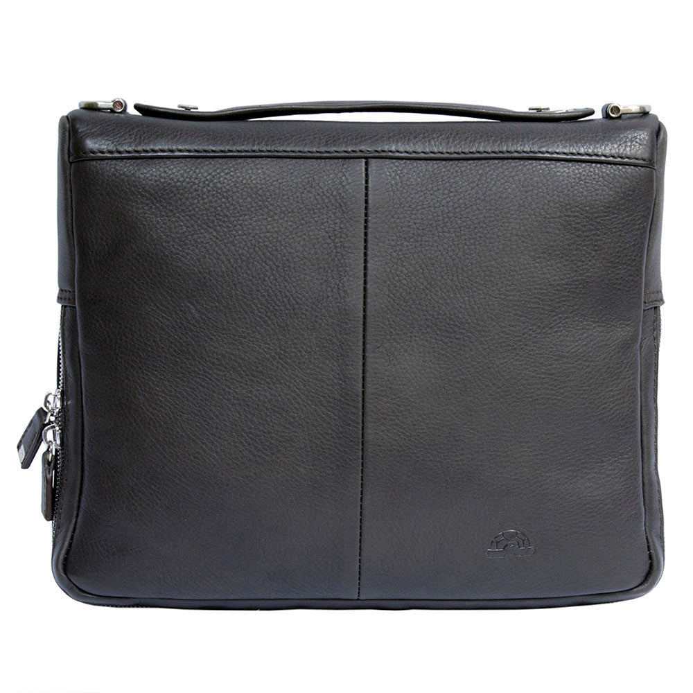 Contatto 9594-28 moro back panel with the embossed turtle emblem and the flat leather handle
