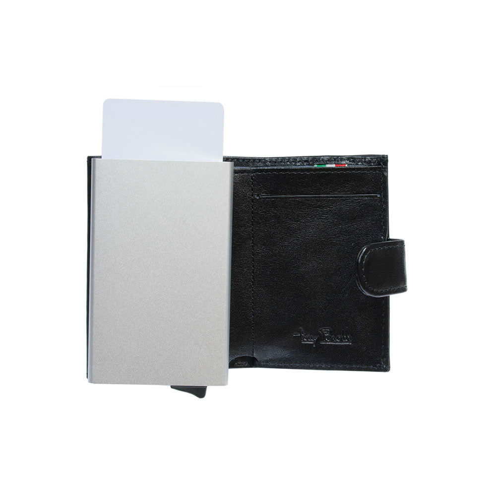 Tony Perotti Nevada 3768 nero — card pushed up from the aluminium card case