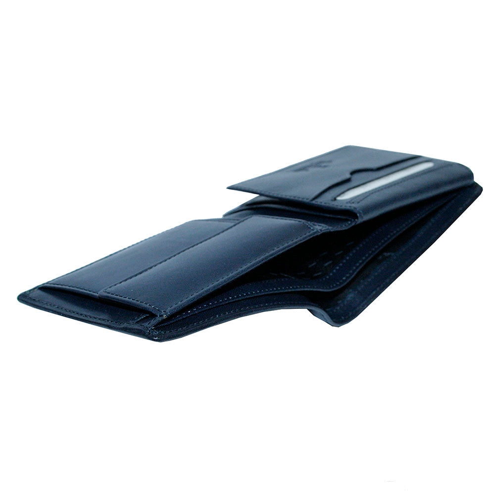Tony Perotti Viasorte 533 navy bifold wallet — slim side profile