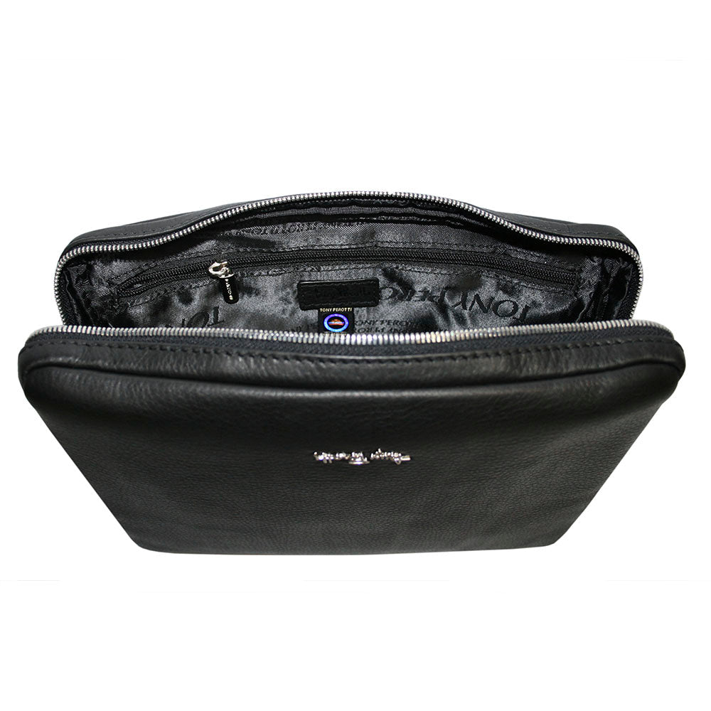Contatto 9594-28 nero inside: branded lining printed with the Tony Perotti name, zip pocket and hologram tag