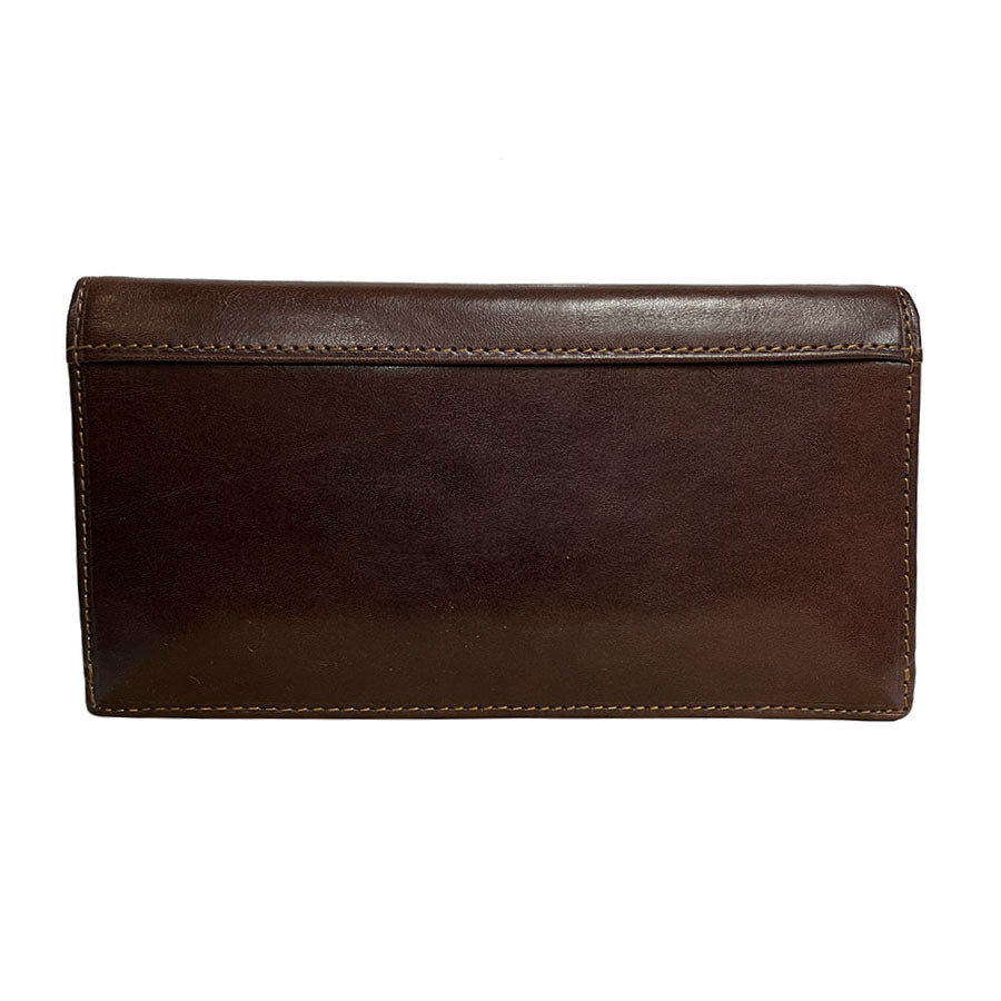 Tony Perotti Italico 2770+RFID moro dark brown leather flap wallet — closed back view, plain leather with contrasting light stitching