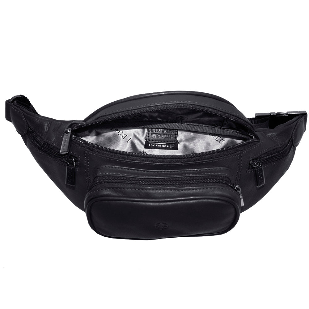 Cortina 6000 nero open: the main compartment and the lining printed with the compass-rose motif