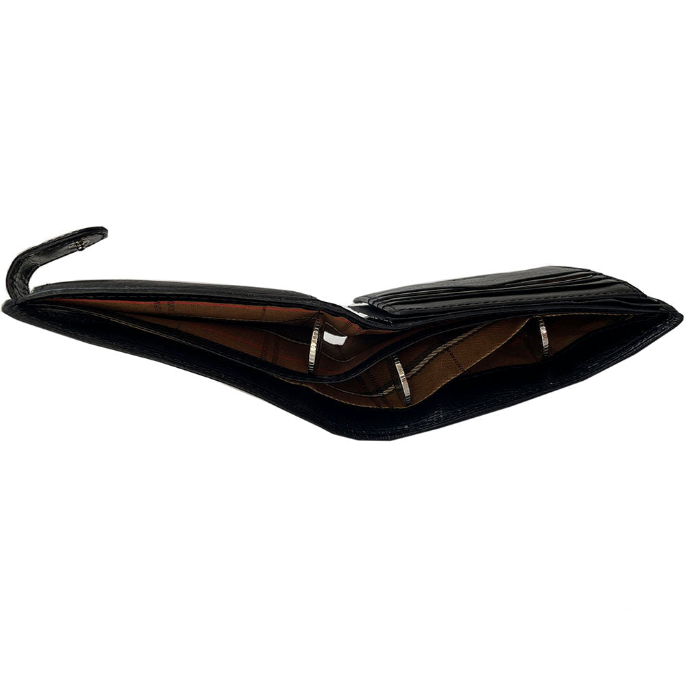 Top view inside Tony Perotti Italico 3341A-Q nero wallet — two bill compartments with check lining