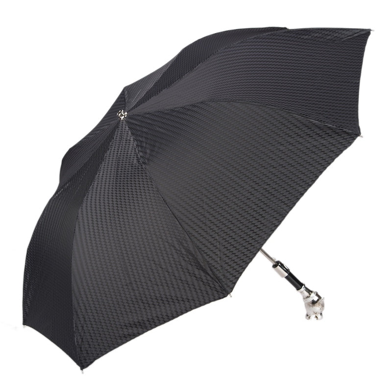 Foldable umbrella black with panther handle Pasotti 64 6277-1 K1V