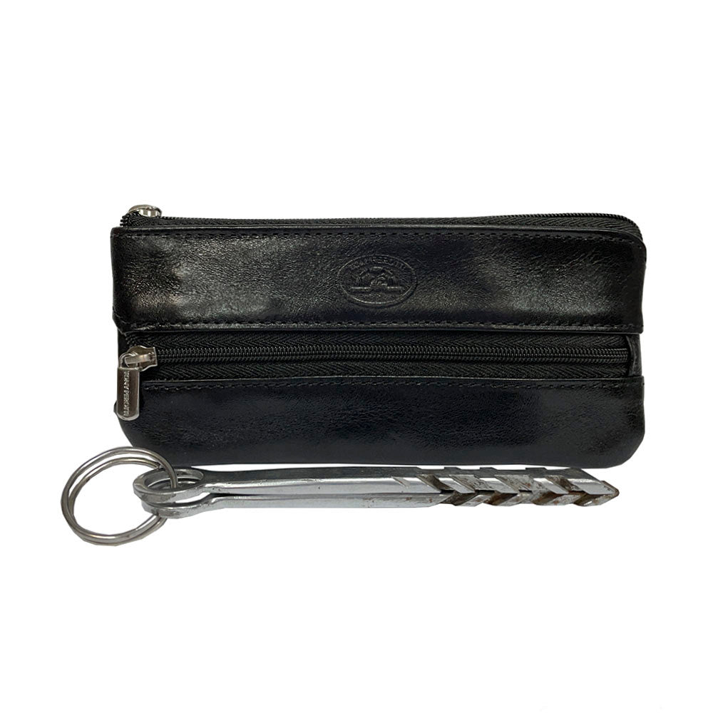 Tony Perotti Italico 2686 nero black leather key holder — front view next to a long key