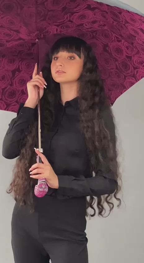 Premium skull umbrella with roses under the dome and handle