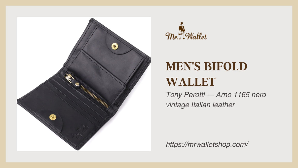 Video review: Tony Perotti Arno 1165 nero men's black vintage leather bifold wallet with coin pocket