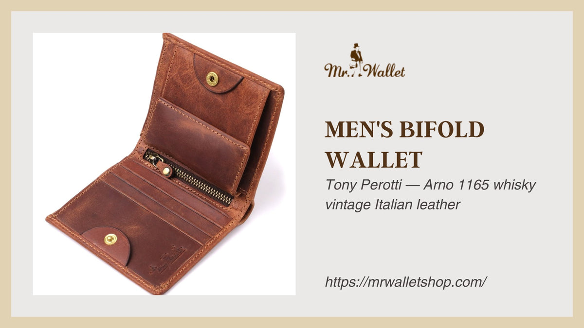 Video review: Tony Perotti Arno 1165 whisky men's brown vintage leather bifold wallet with coin pocket
