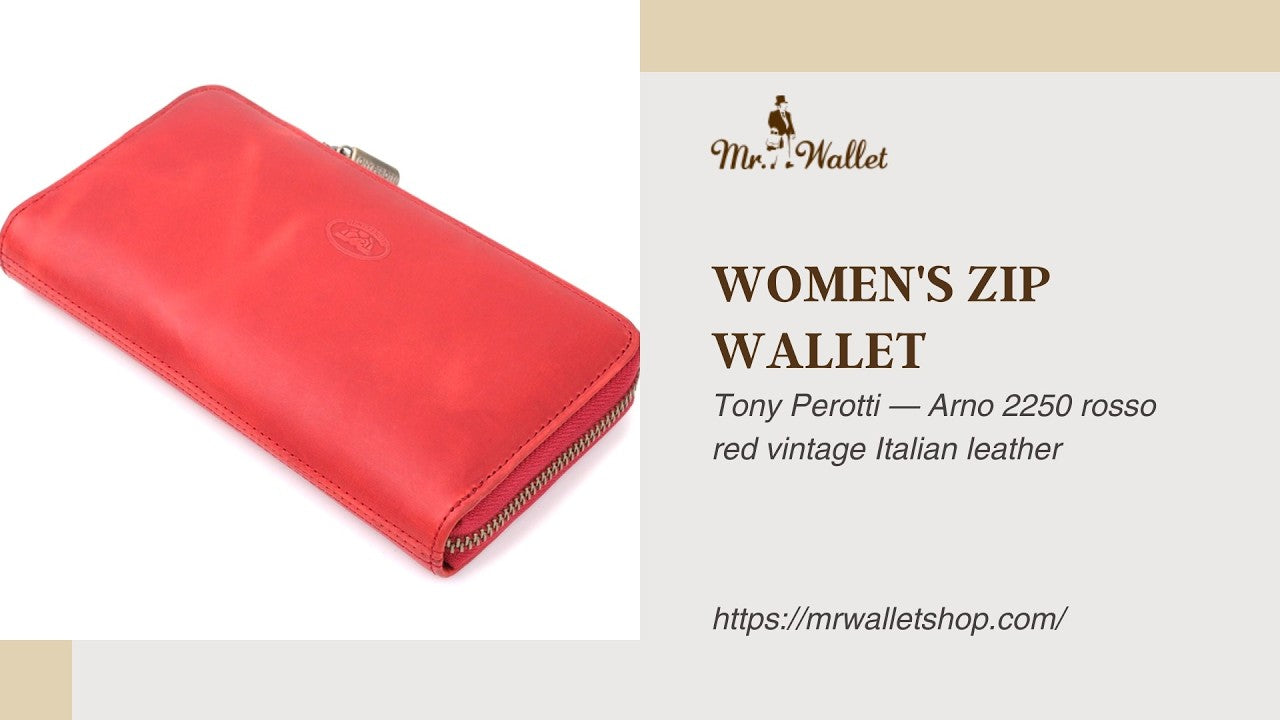 Video review: Tony Perotti Arno 2250 rosso women's large red leather zip-around wallet