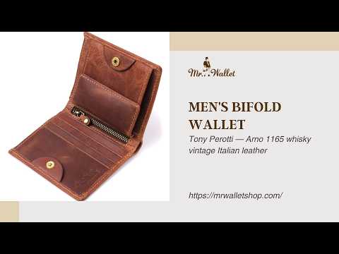 Video review: Tony Perotti Arno 1165 whisky men's brown vintage leather bifold wallet with coin pocket
