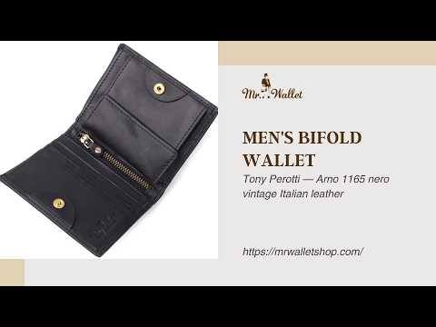 Video review: Tony Perotti Arno 1165 nero men's black vintage leather bifold wallet with coin pocket