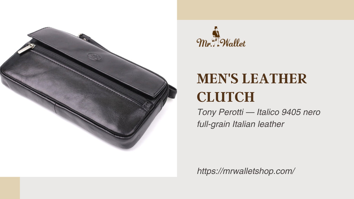 Video review: Tony Perotti Italico 9405 nero men's black leather clutch with wrist strap