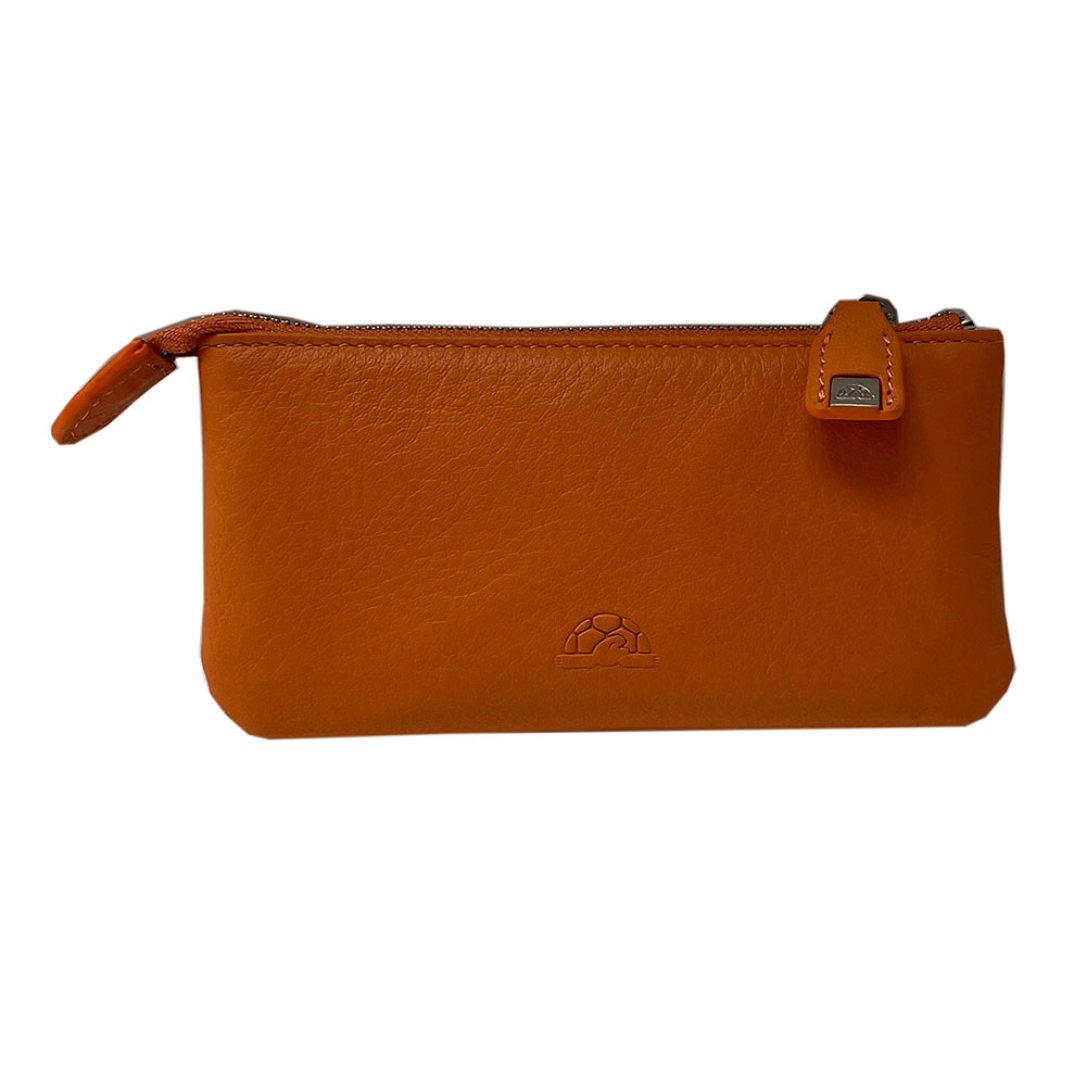 Tony Perotti Contatto 3350 arancio — the back of the pouch with the embossed Tony Perotti turtle