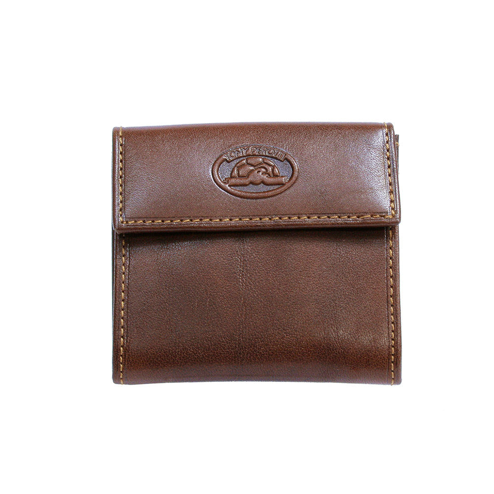 Tony Perotti cognac bull leather two-sided coin pouch — Italico 1642 cognac
