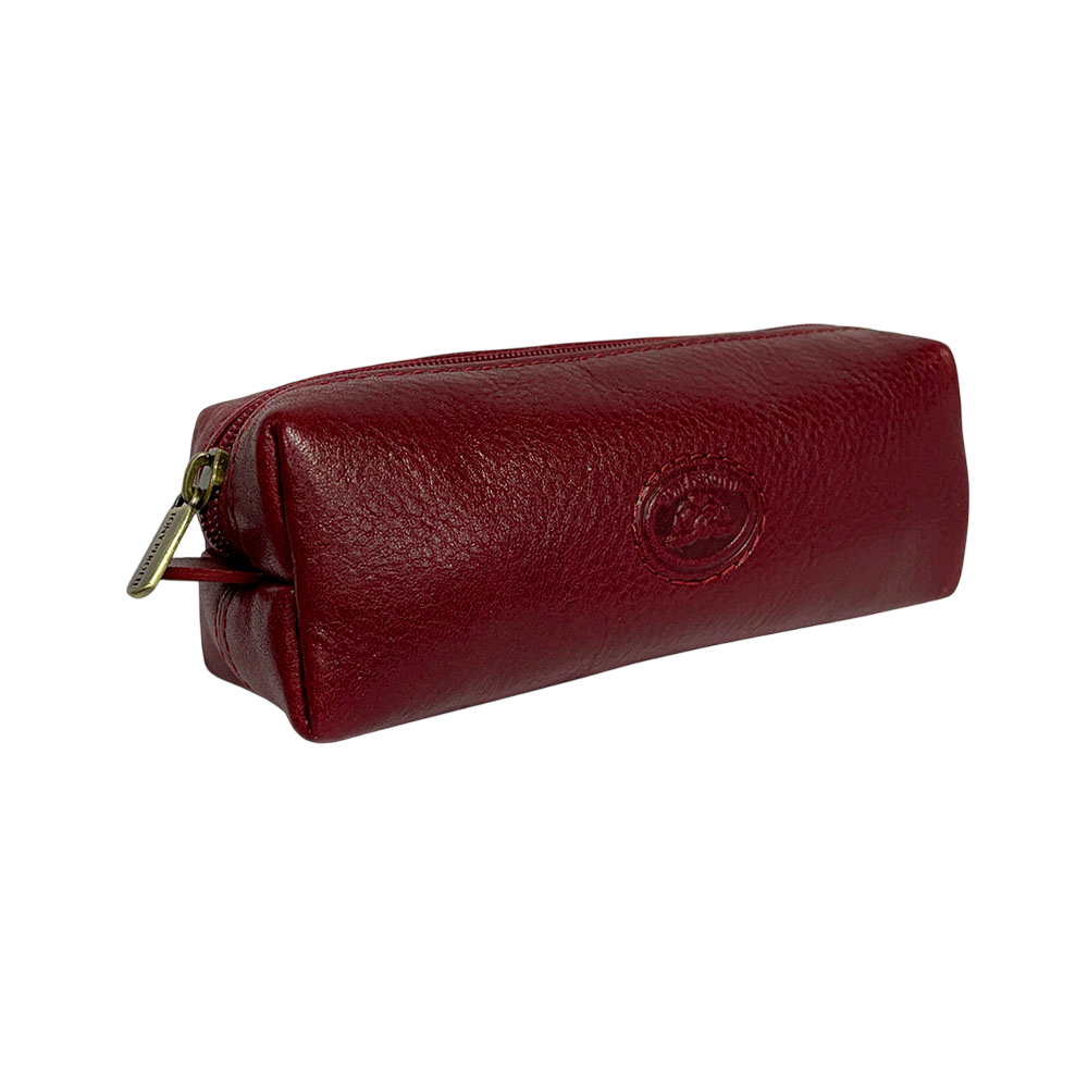 Red leather key pouch closed, angled view showing the boxed shape — Tony Perotti Italico 3297 rosso