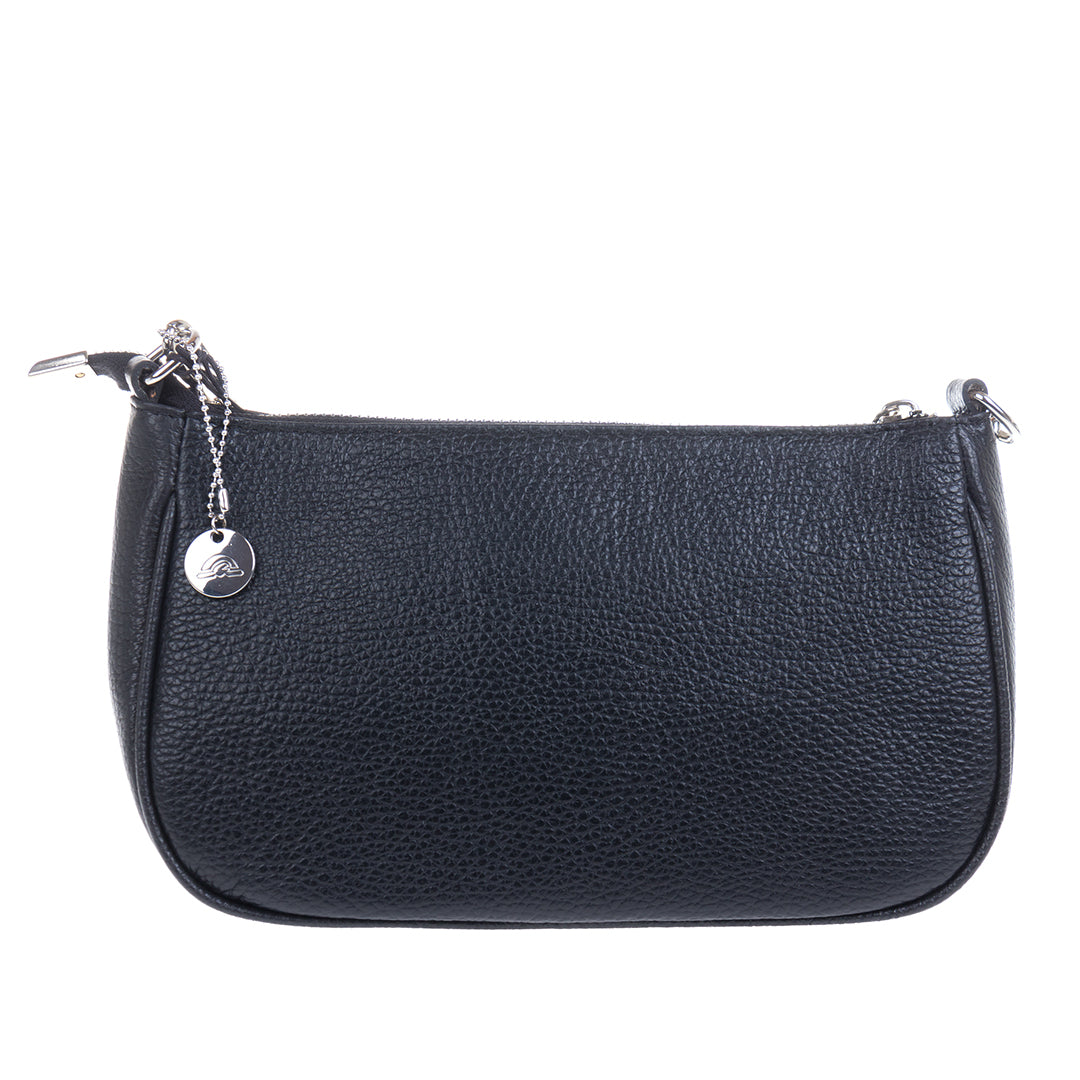 Tony Perotti Borsa CA045-02BK nero black leather handbag — back view with the round Tony Perotti charm