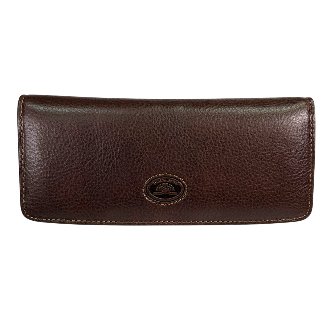 Tony Perotti Italico 2701Z moro women's dark brown leather wallet — angled front view