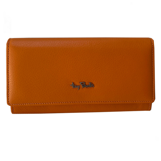 Tony Perotti Contatto 2638Z arancio women's orange leather flap wallet — front view