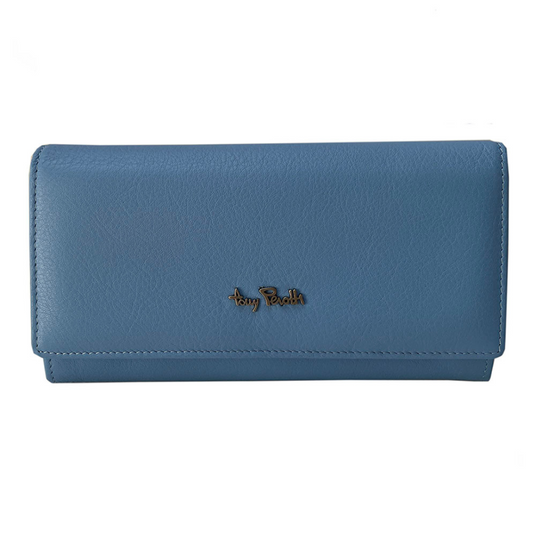 Tony Perotti Contatto 2638Z baby women's light blue leather flap wallet — front view