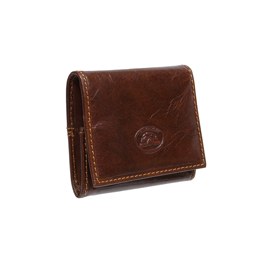 Cognac leather coin pouch closed, angled side view — Tony Perotti Italico 1445L cognac