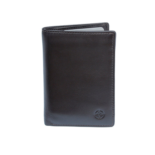 Tony Perotti Cortina 5065 dark brown calf leather card wallet with embossed compass emblem — handcrafted in Italy