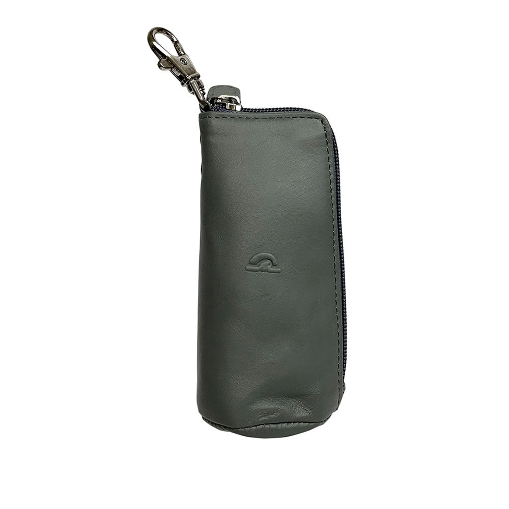 Tony Perotti New Rainbow 4025 grigio — grey leather key case standing upright, the swivel snap hook on top and the embossed Tony Perotti turtle