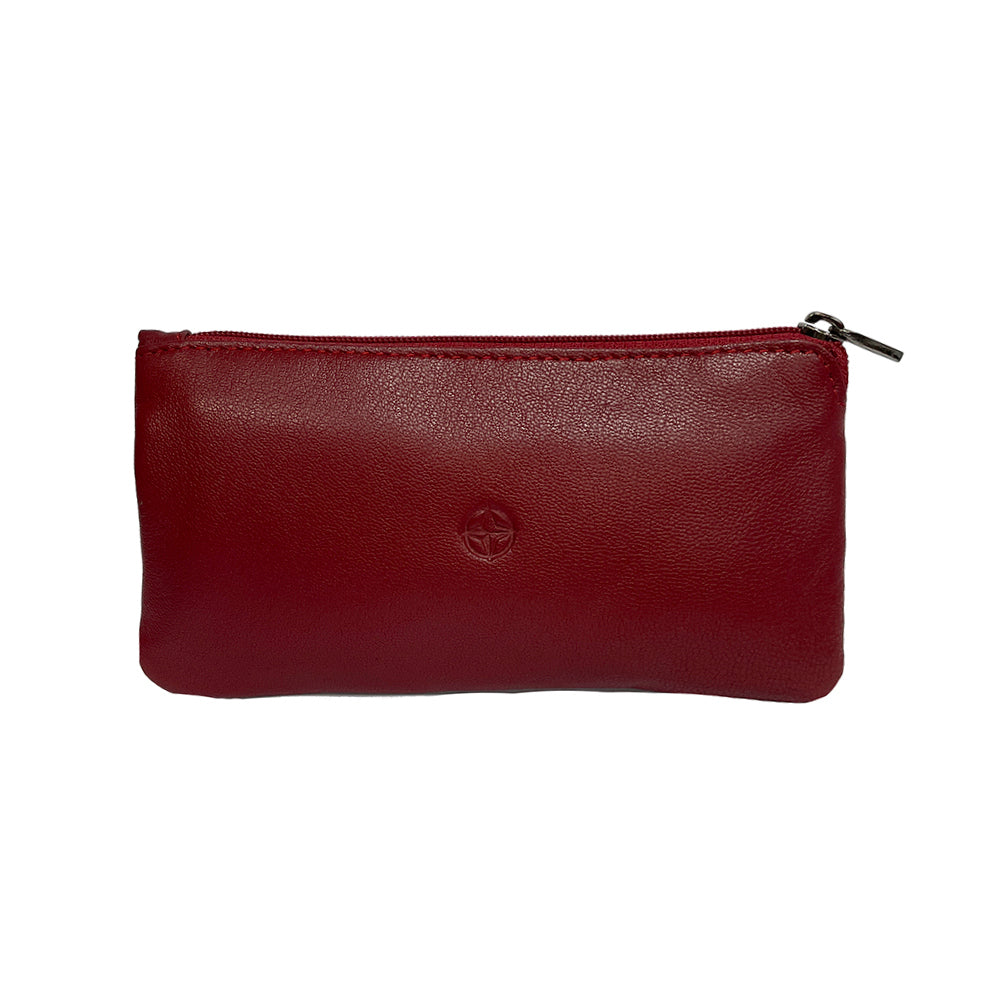 Tony Perotti Cortina 5021 rosso — red leather key case, front with the embossed compass-rose emblem and the top zip
