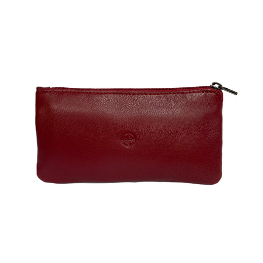 Tony Perotti Cortina 5021 rosso — red leather key case, front with the embossed compass-rose emblem and the top zip