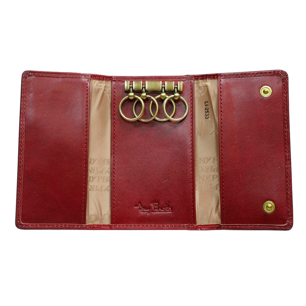 Red leather key case open with four key rings, handcrafted in Italy — Tony Perotti Italico 2533 rosso
