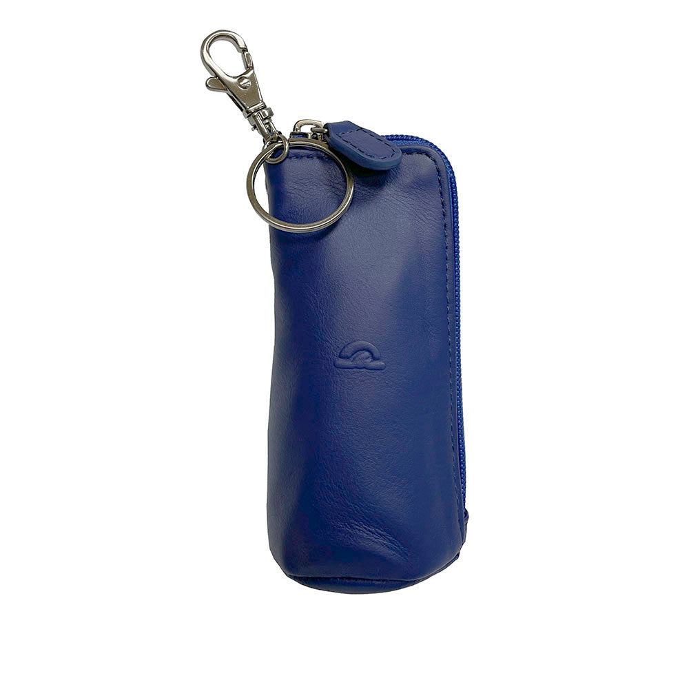 Tony Perotti New Rainbow 4025 bluette — blue leather key case with a split ring clipped to the swivel snap hook on top