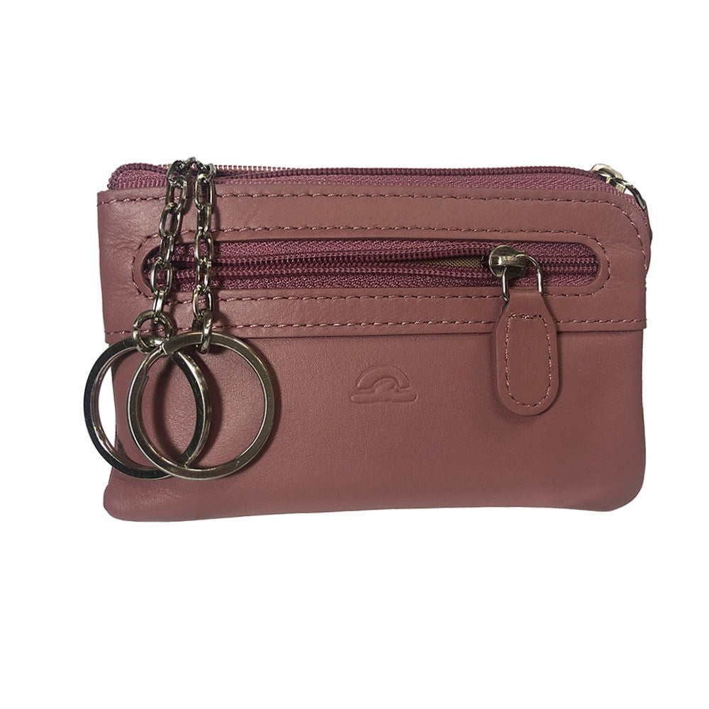 Tony Perotti New Rainbow 359S rosa antico — dusty pink leather key pouch with the two rings on chains pulled out
