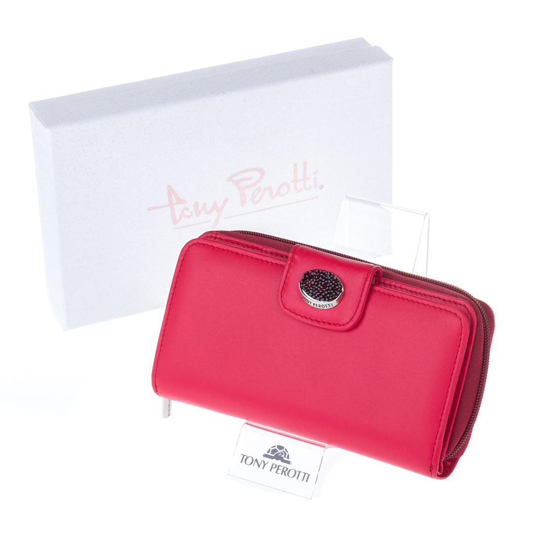 Red Swarovski wallet with sparkling white Tony Perotti gift box