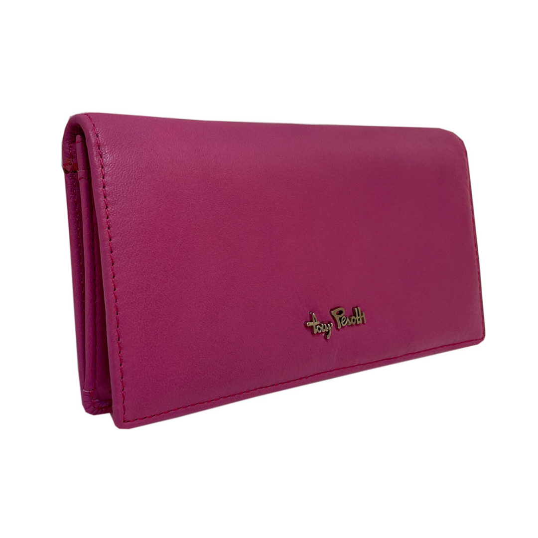 Tony Perotti Contatto 2770+rfid dalia fuchsia wallet — angled closed front view