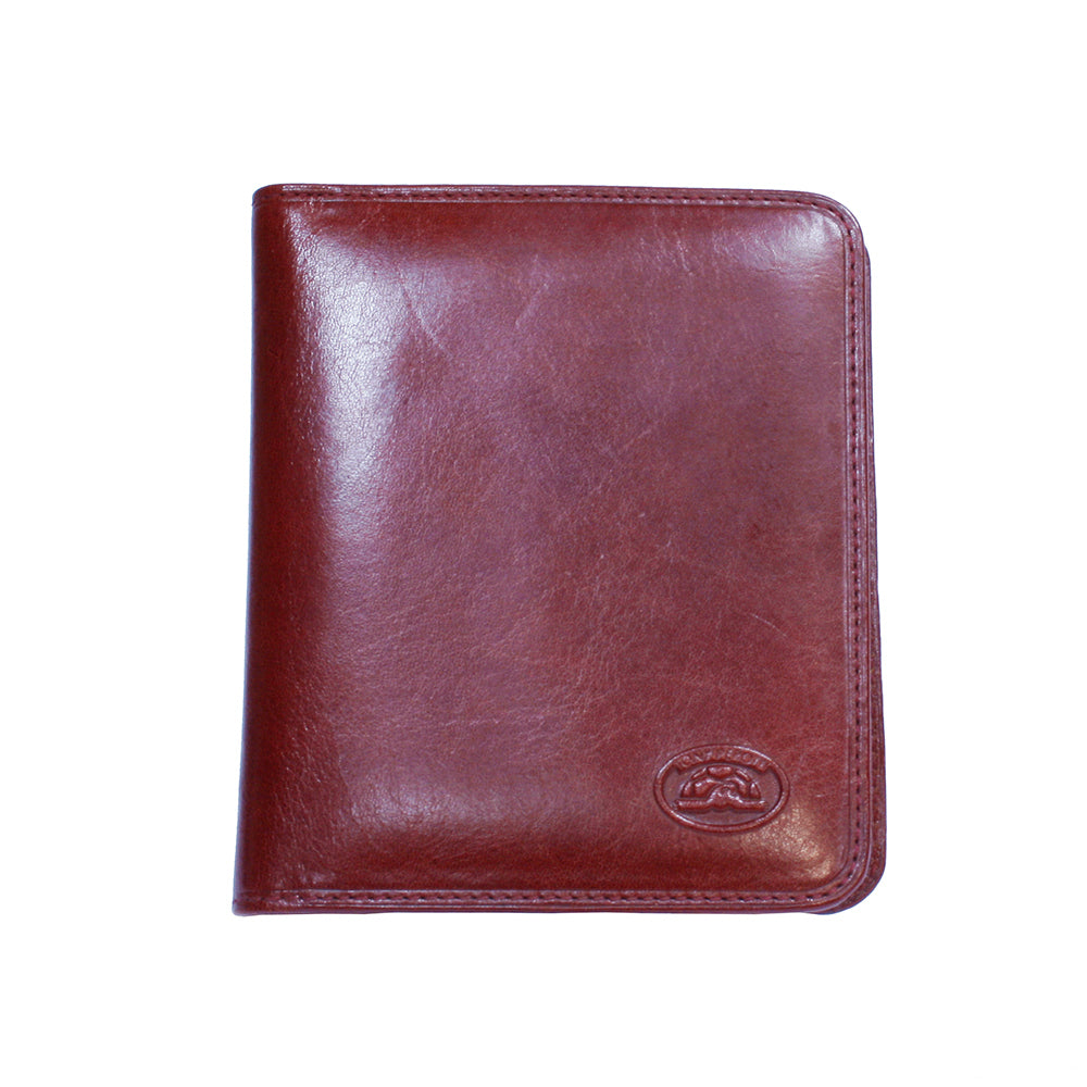 Tony Perotti red bull leather business card holder with turtle emblem — Italico 2612 rosso