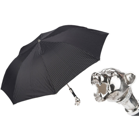 Foldable umbrella black with panther handle Pasotti 64 6277-1 K1V