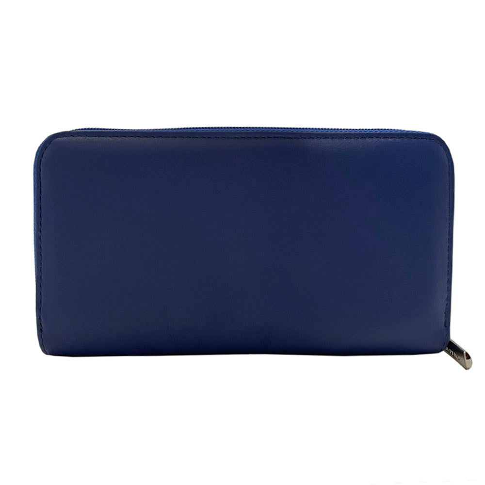 Back of the sapphire blue Swarovski 3160 labelia calf leather wallet