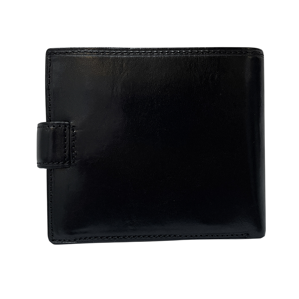 Back of black leather wallet Tony Perotti Italico 3341A-Q nero with snap tab and tonal stitching