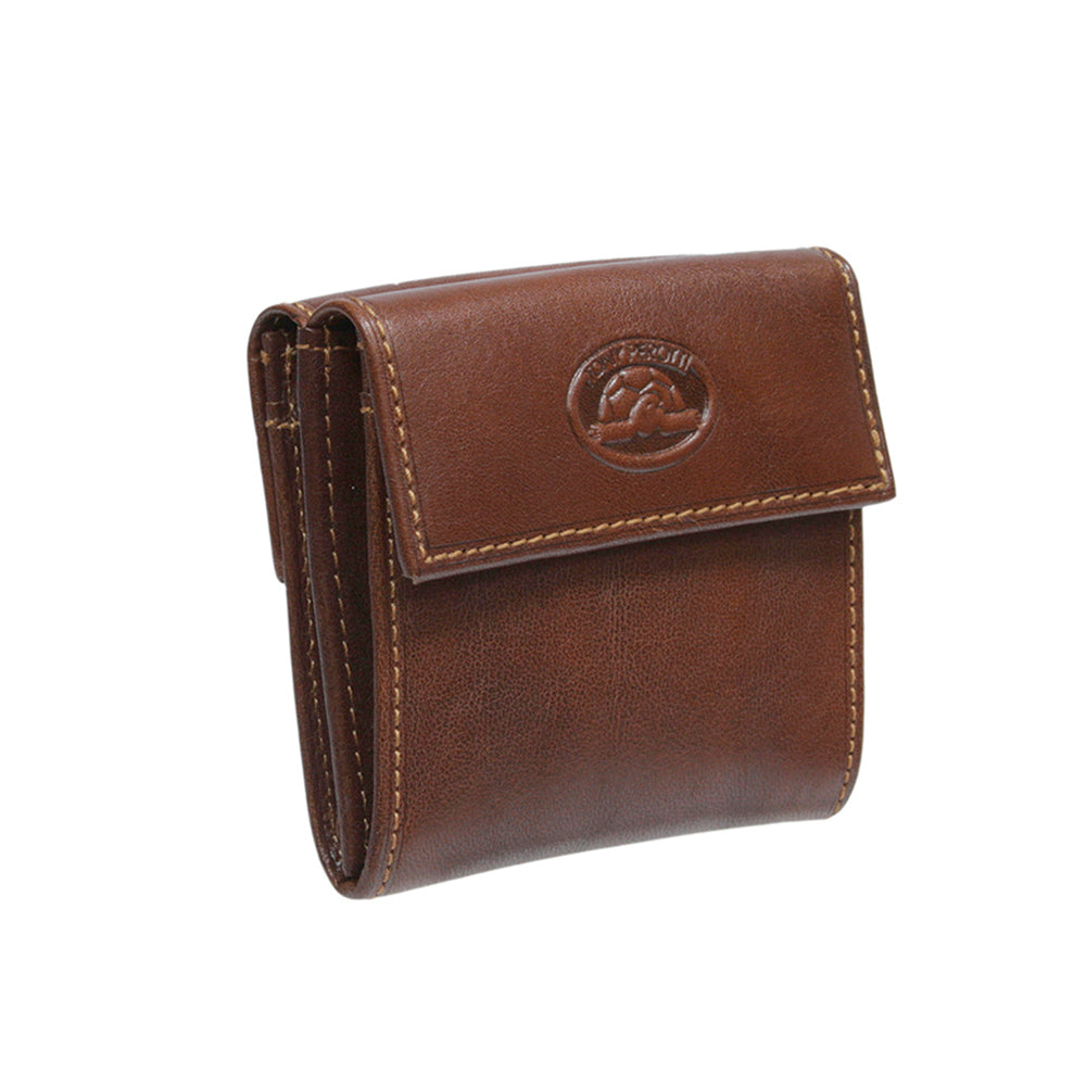 Cognac leather coin pouch closed, angled side view — Tony Perotti Italico 1642 cognac