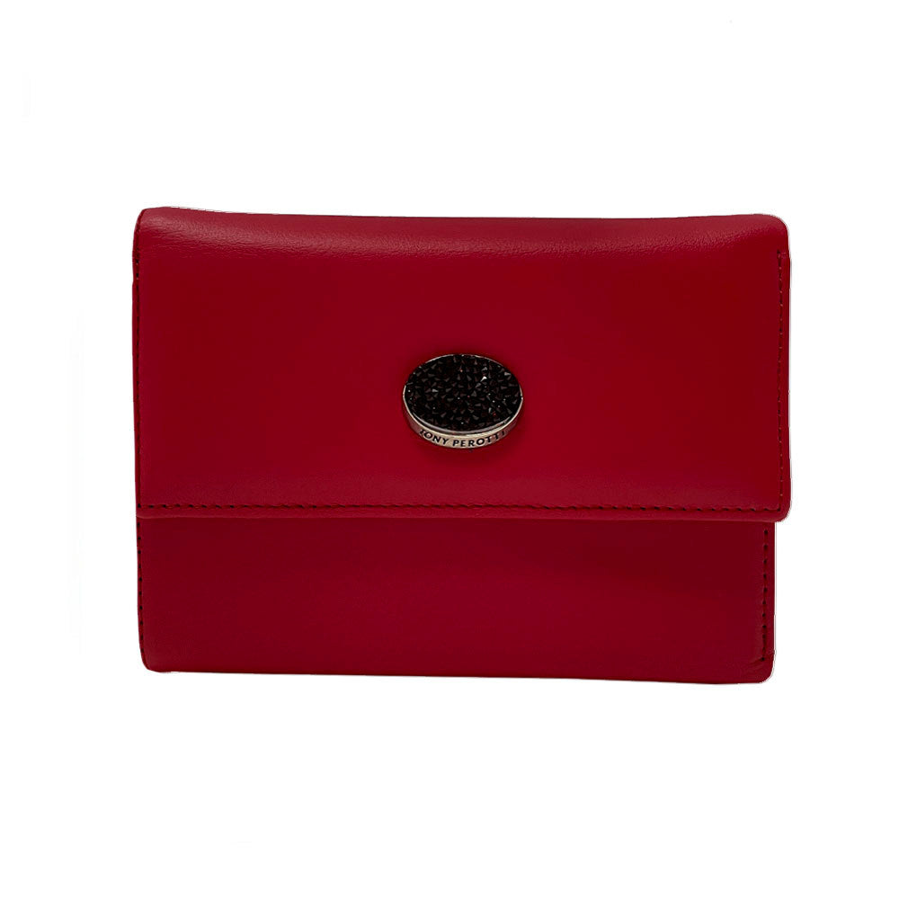 Tony Perotti Swarovski 500N marlboro red leather trifold wallet with crystal medallion — handcrafted in Italy