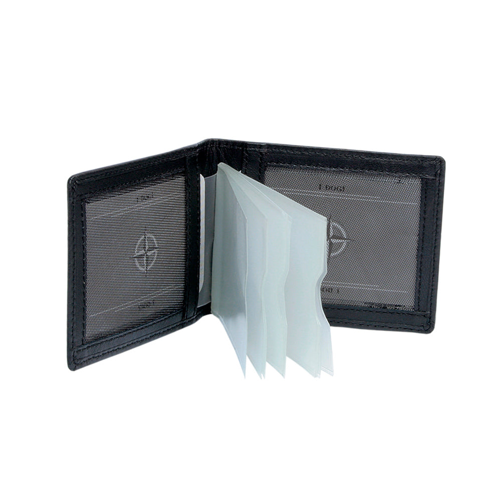 Tony Perotti Cortina 5044 nero — opened, showing the fan of clear files and a full-height pocket on each inner panel