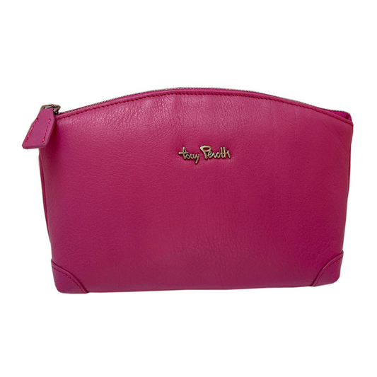 Tony Perotti Contatto 1779 dalia pink leather cosmetic bag — front view