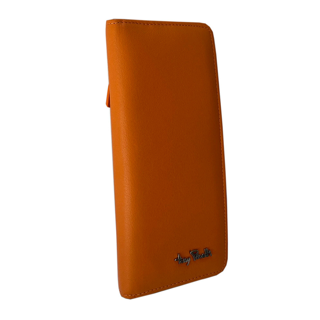Tony Perotti Contatto 2701Z+rfid arancio wallet — angled closed front view