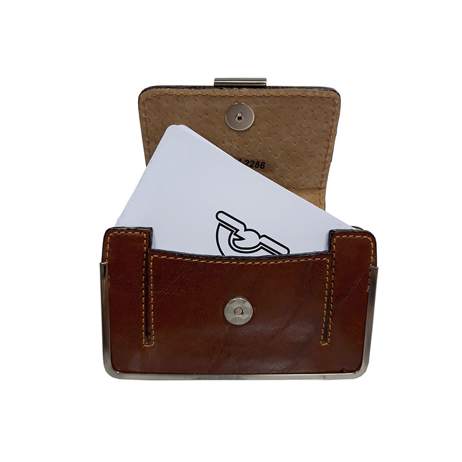 Tony Perotti Italico 2286 cognac — open with business cards standing in the case