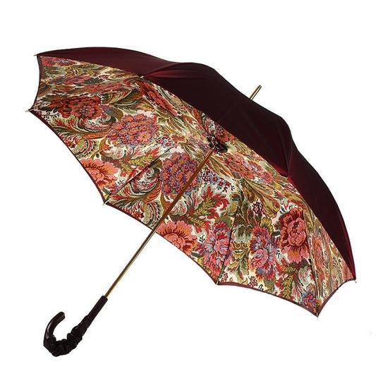 Umbrella cane women's burgundy with leather handle Pasotti 189-58112/19