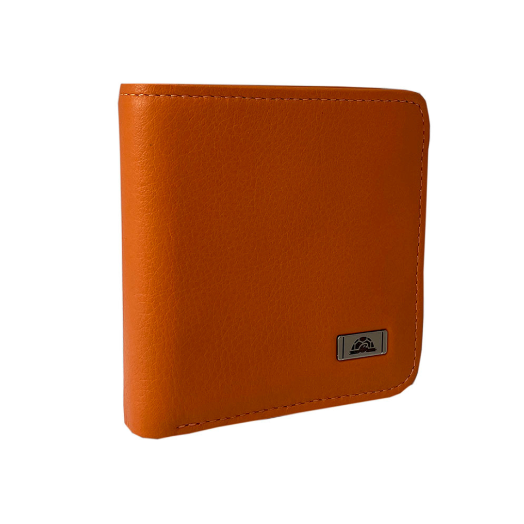 Tony Perotti Contatto 1858S-D+rfid arancio wallet — closed back view with metal turtle logo